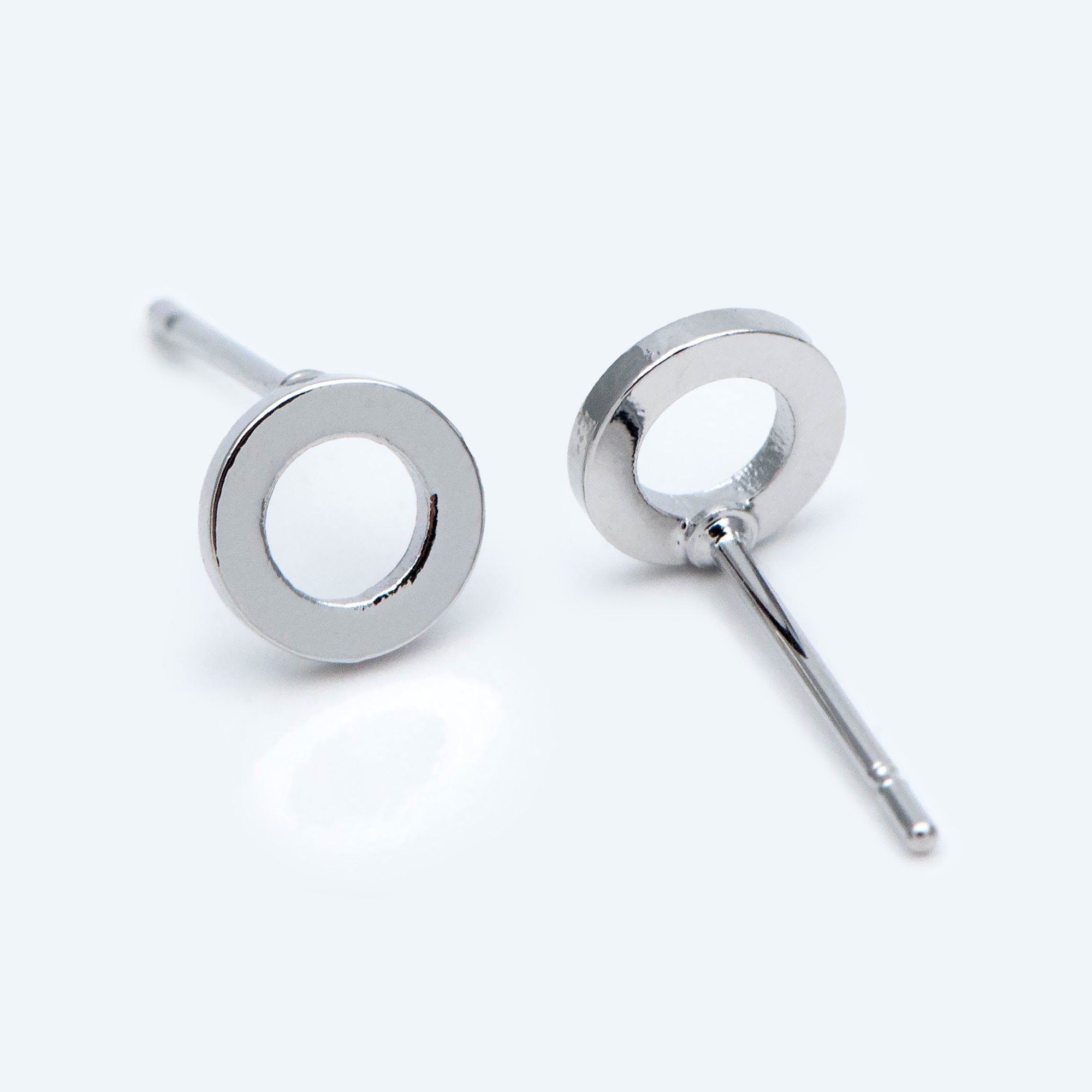 10pcs Round Circle Stud Earrings, Gold/ Silver tone Earwire, 6mm Hoop Stud Earring, DIY Ear Findings (GB-2736)